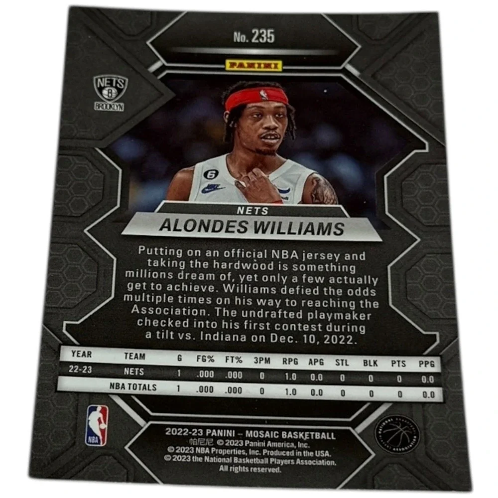 2022‎ 23 Panini Mosaic Alondes Williams Brooklyn Nets Rookie Card RC Card 235